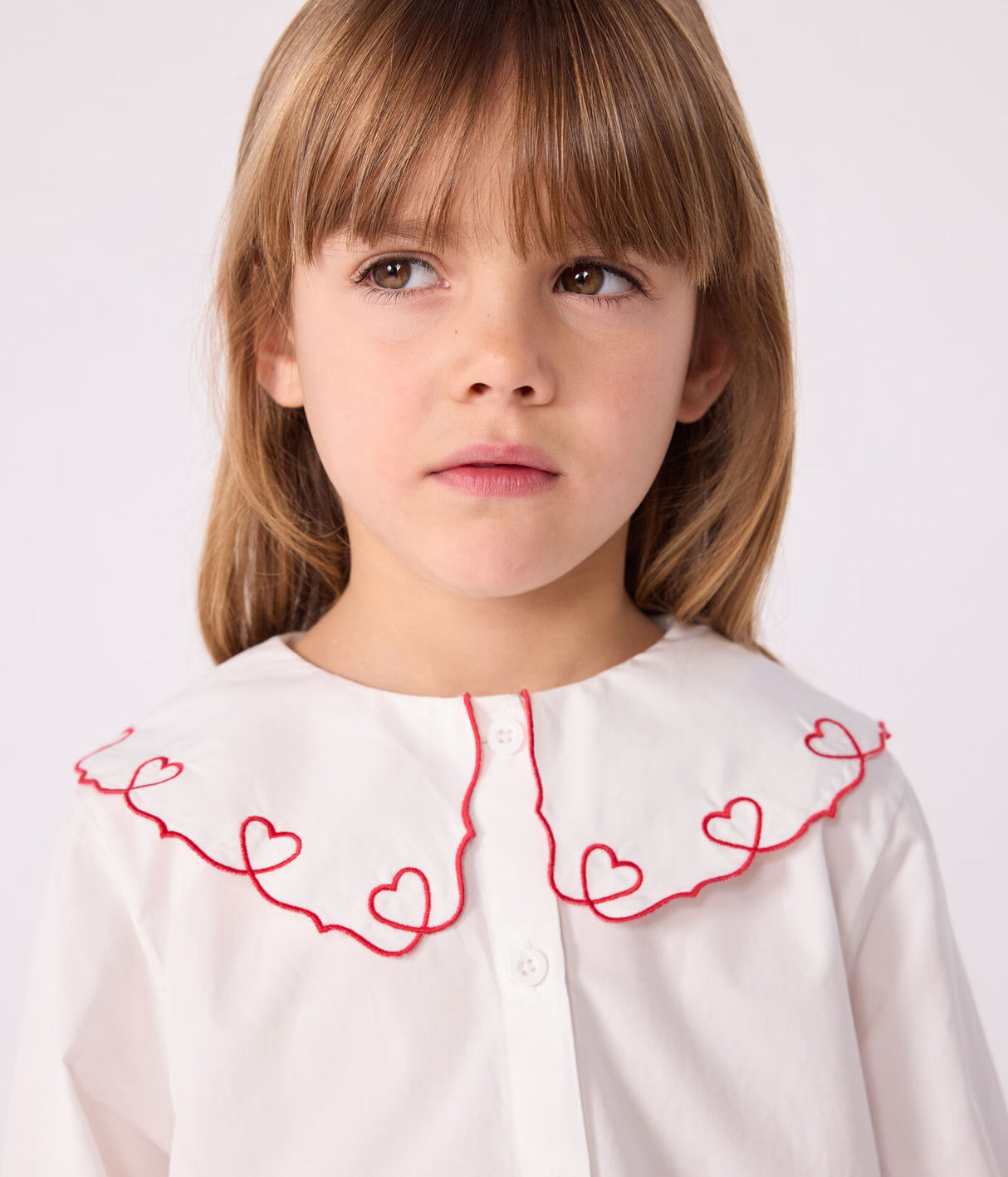 CHILDREN'S LONG-SLEEVED PLAIN COTTON POPLIN BLOUSE
