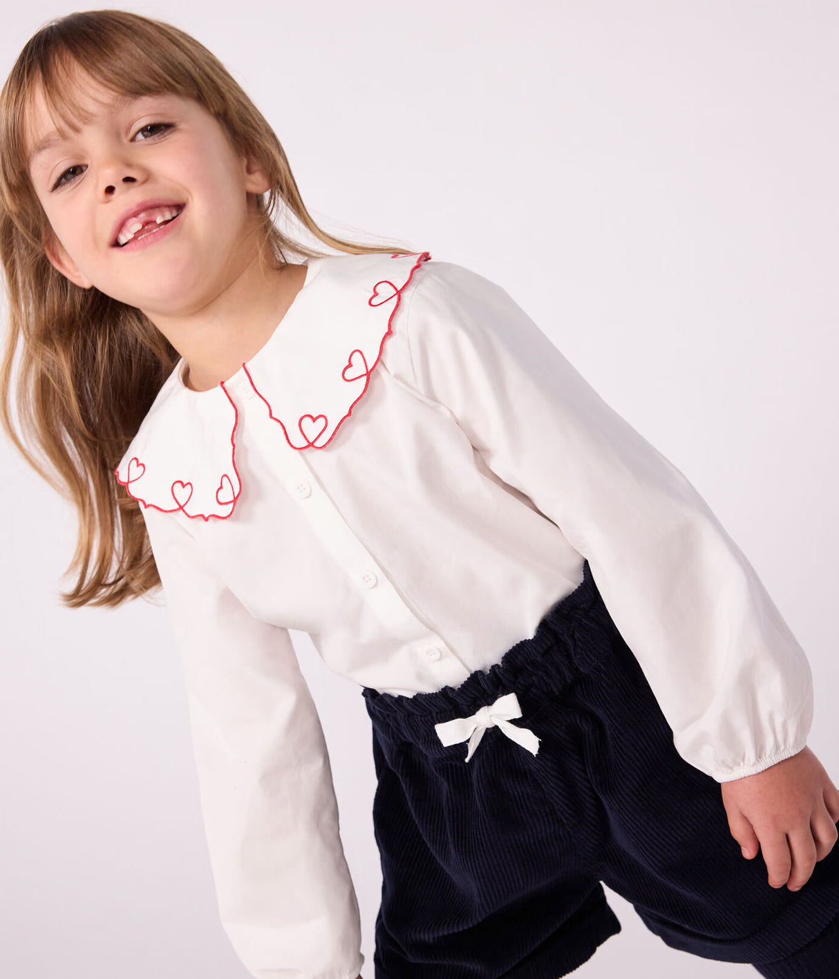 CHILDREN'S LONG-SLEEVED PLAIN COTTON POPLIN BLOUSE
