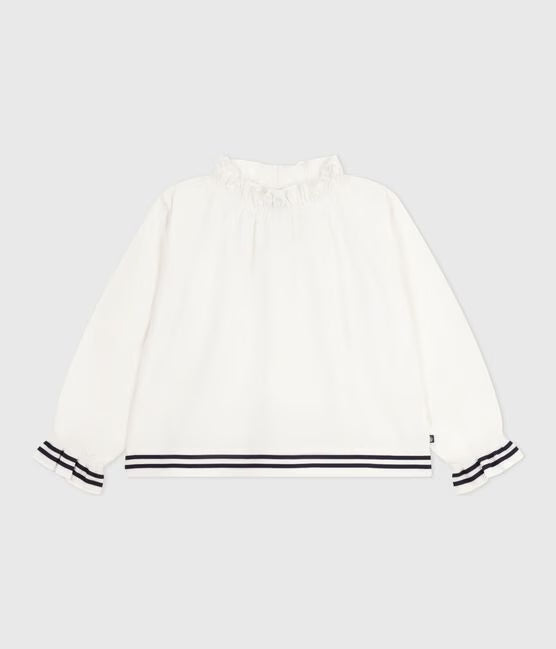 CHILDRENS LONG-SLEEVED PLAIN COTTON POPLIN BLOUSE
