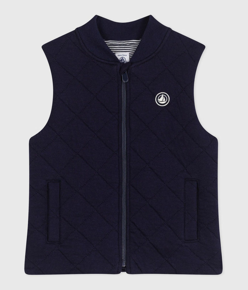 UNISEX SLEEVELESS CARDIGAN FOR CHILDREN IN SOLID, THICK COTTON