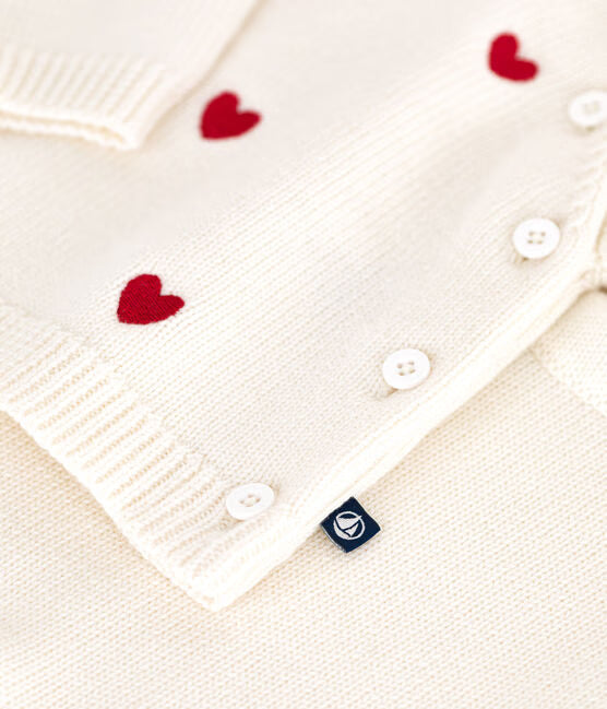BABIES TWO-PIECE KINITTED OUTFIT WITH EMBROIDERED HEARTS
