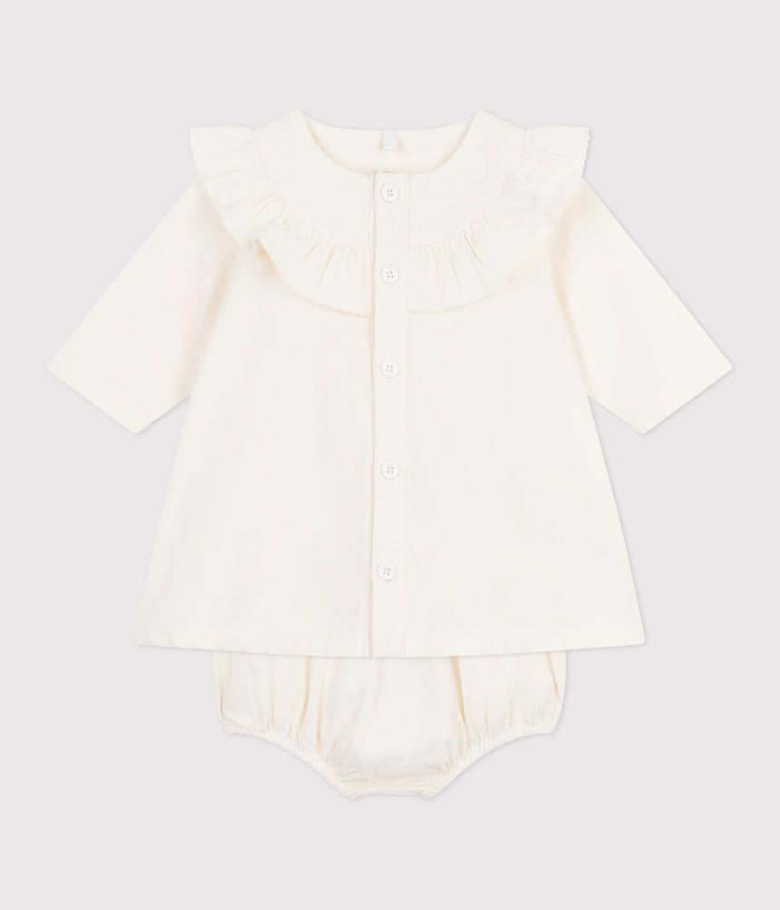 BABIES EMBROIDERED CORDUROY SPRECIAL OCCASION DRESS AND BLOOMERS