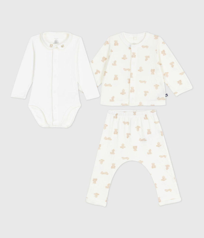 BABIES' TEDDY BEAR PRINT COTTON 3-PIECE GIFT SET