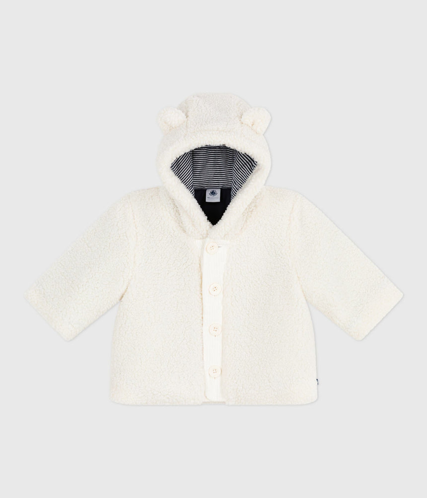 BABIES' PADDED SHERPA COAT WITH A HOOD