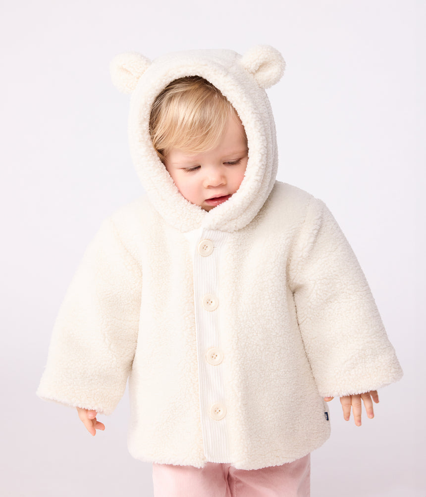 BABIES' PADDED SHERPA COAT WITH A HOOD