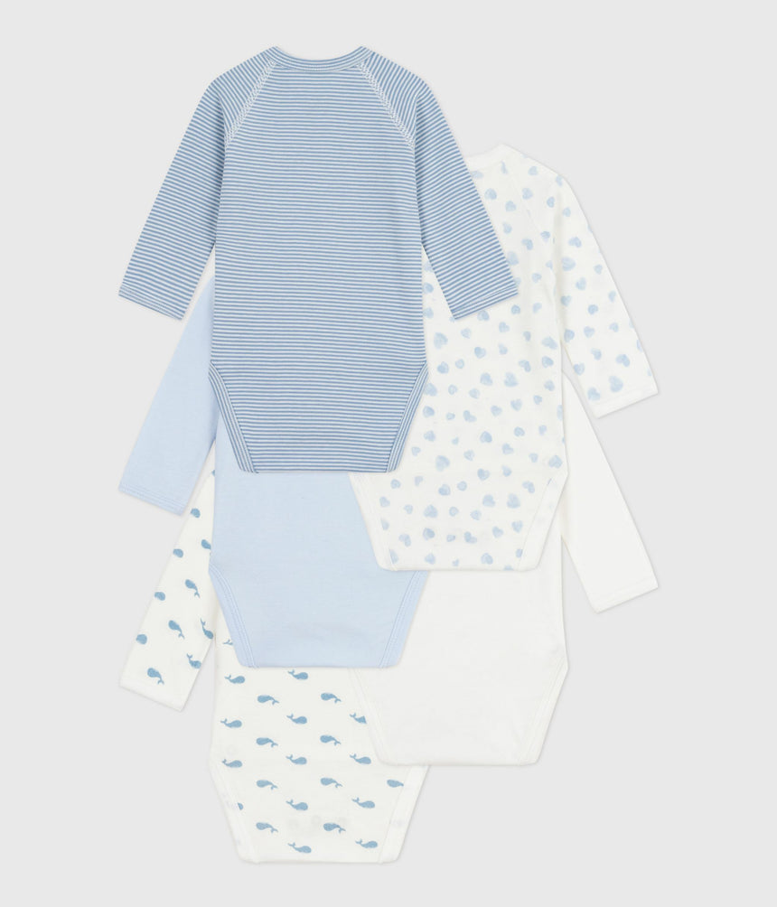 PACK OF BABIES' LONG-SLEEVED PRINTED COTTON WRAPOVER BODIES