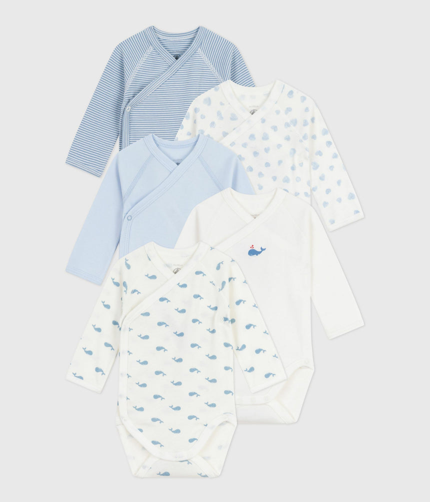 PACK OF BABIES' LONG-SLEEVED PRINTED COTTON WRAPOVER BODIES