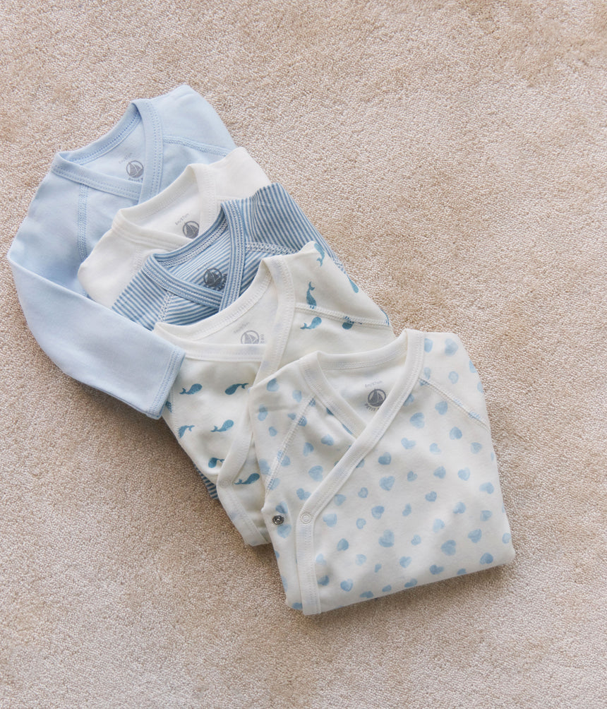PACK OF BABIES' LONG-SLEEVED PRINTED COTTON WRAPOVER BODIES