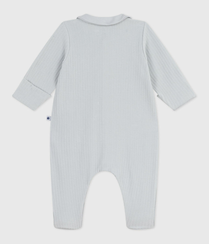 BABIES' PLAIN VELOUR PYJAMA SUIT WITH A COLLAR