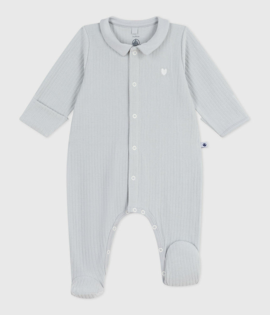 BABIES' PLAIN VELOUR PYJAMA SUIT WITH A COLLAR