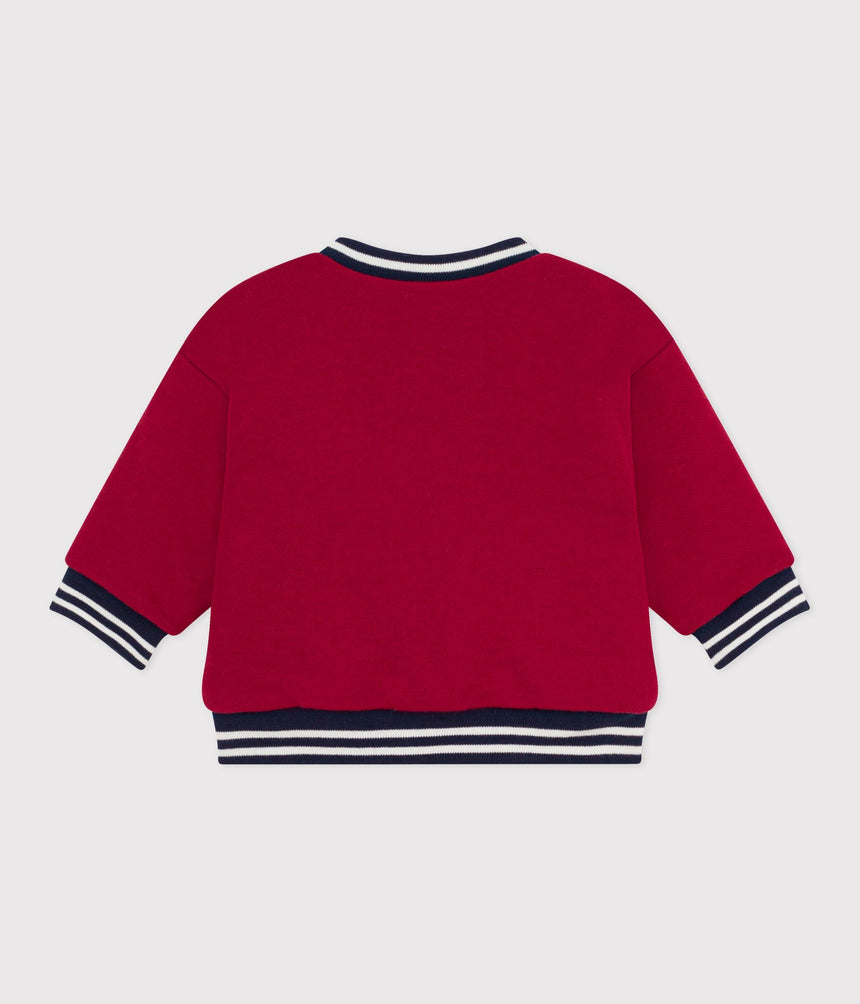 BABIES' VARSITY STYLE JACKET IN PLAIN COTTON AND SHERPA