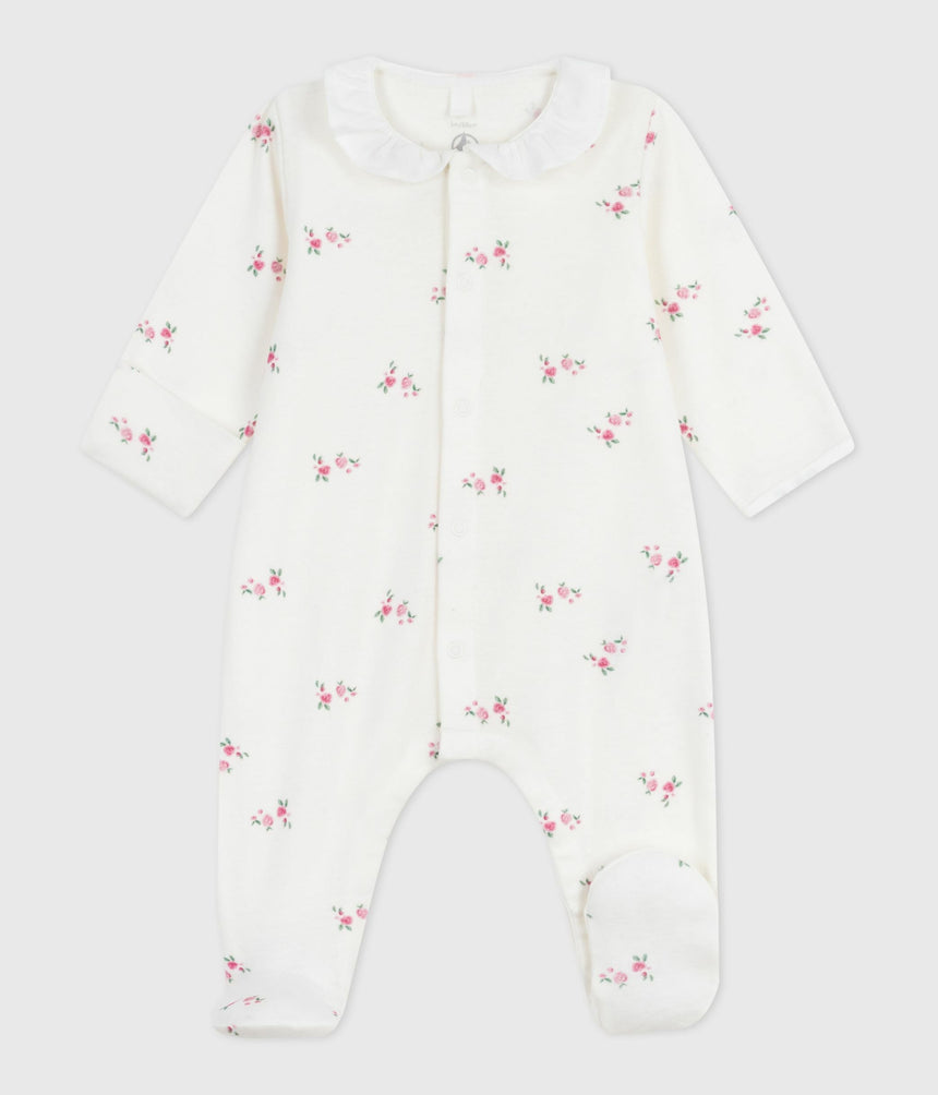 BABIES FLORAL COTTON PYJAMA SUIT WITH A COLLAR