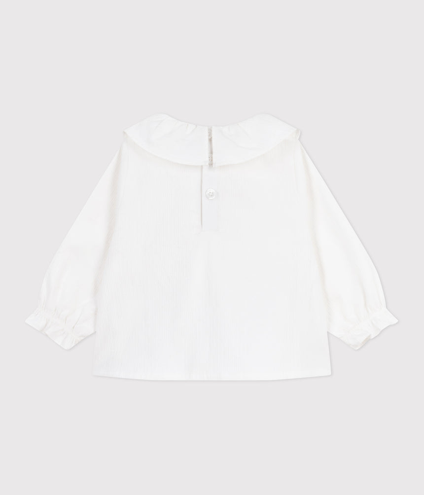 BABIES LONG-SLEEVED COTTON POPLIN BLOUSE WITH A COLLAR AND EMBROIDERY
