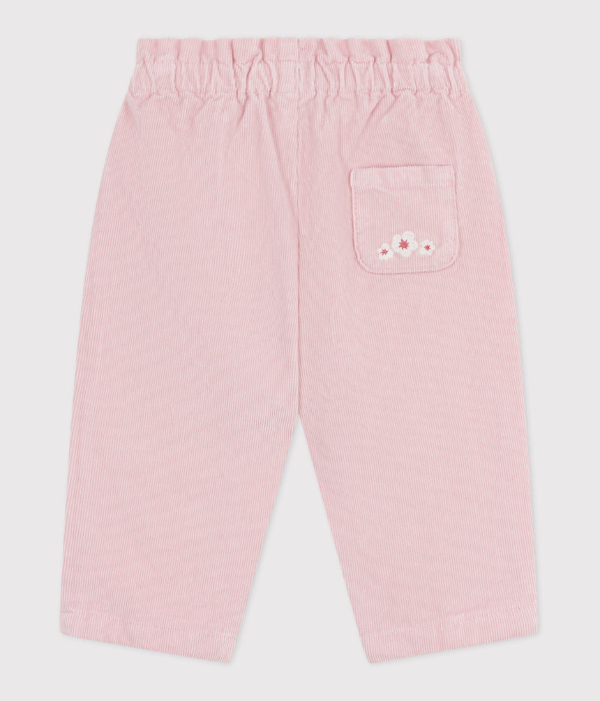 BABIES' PLAIN VELOUR TROUSERS WITH AN EMBROIDERED BACK POCKET
