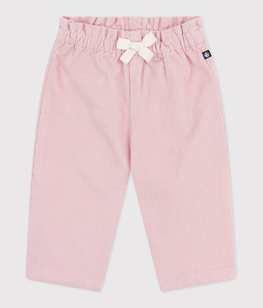 BABIES' PLAIN VELOUR TROUSERS WITH AN EMBROIDERED BACK POCKET