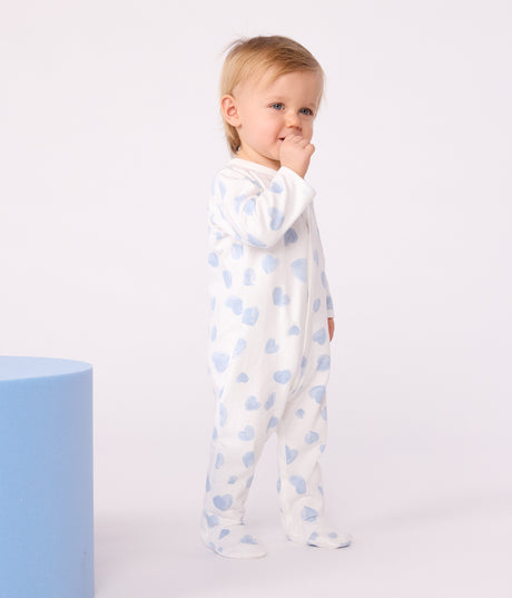 BABIES' BRUSHED FLEECE HEART-PRINT PYJAMAS WITH A COLLAR