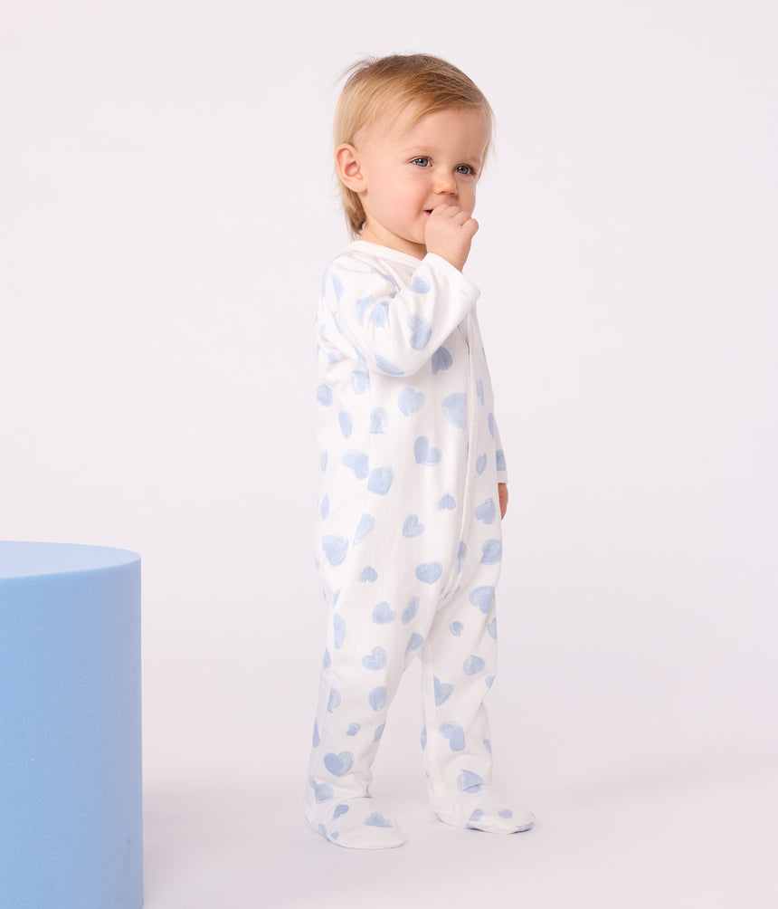 BABIES' BRUSHED FLEECE HEART-PRINT PYJAMAS WITH A COLLAR