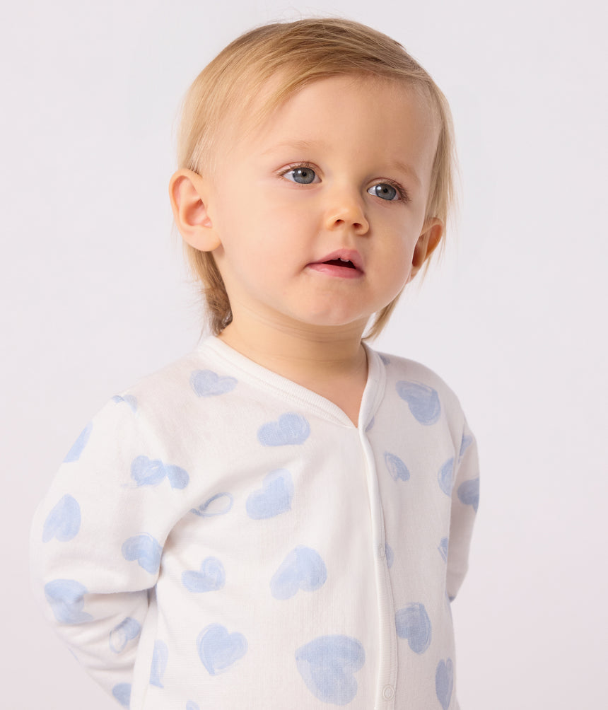 BABIES' BRUSHED FLEECE HEART-PRINT PYJAMAS WITH A COLLAR