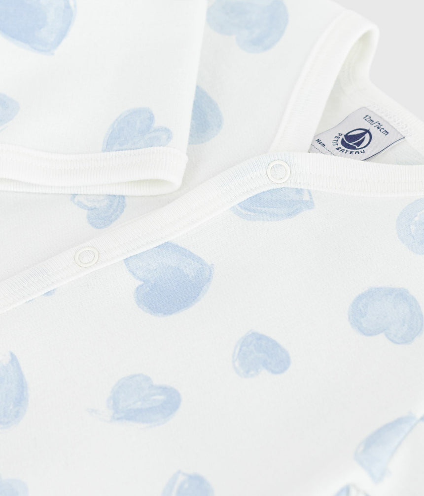 BABIES' BRUSHED FLEECE HEART-PRINT PYJAMAS WITH A COLLAR
