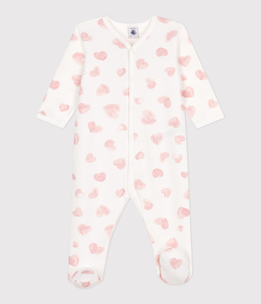BABIES' BRUSHED FLEECE HEART PRINT PYJAMAS WITH A COLLAR