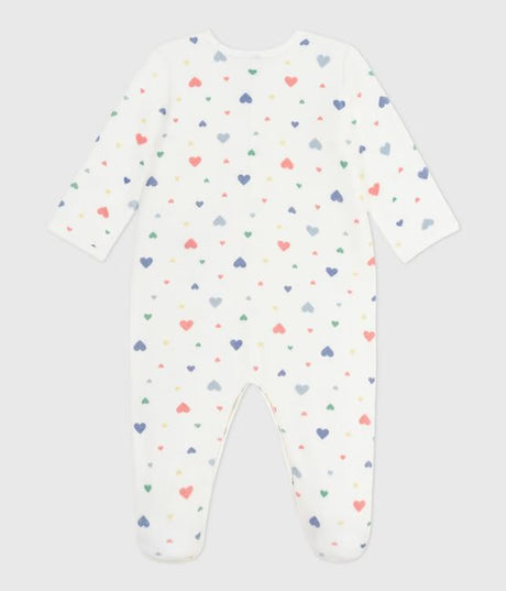 BABIES HEART-PRINTED VELOUR PYJAMA SUIT