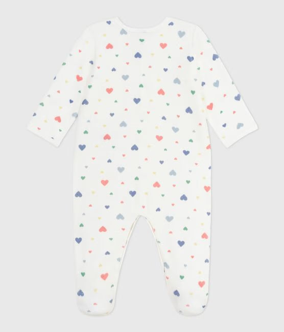 BABIES HEART-PRINTED VELOUR PYJAMA SUIT