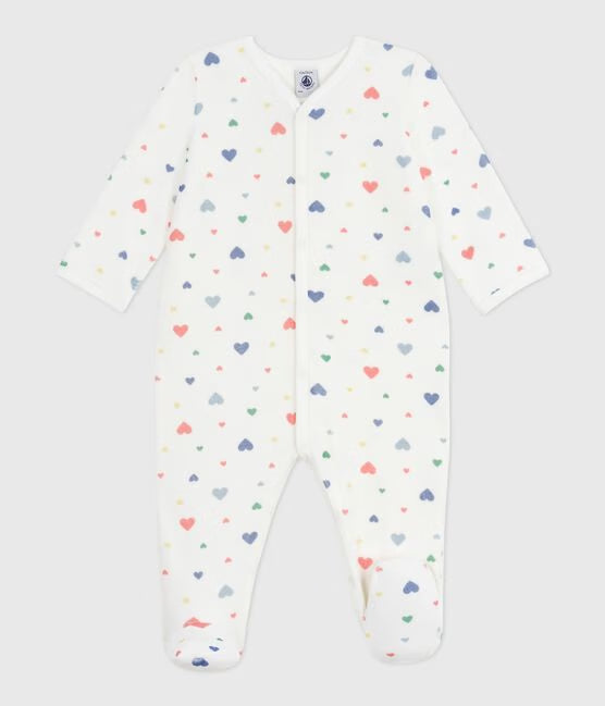 BABIES HEART-PRINTED VELOUR PYJAMA SUIT