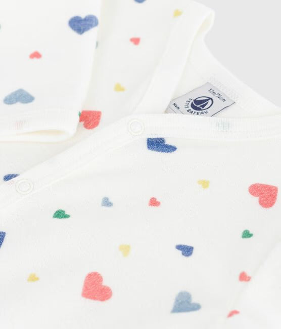 BABIES HEART-PRINTED VELOUR PYJAMA SUIT