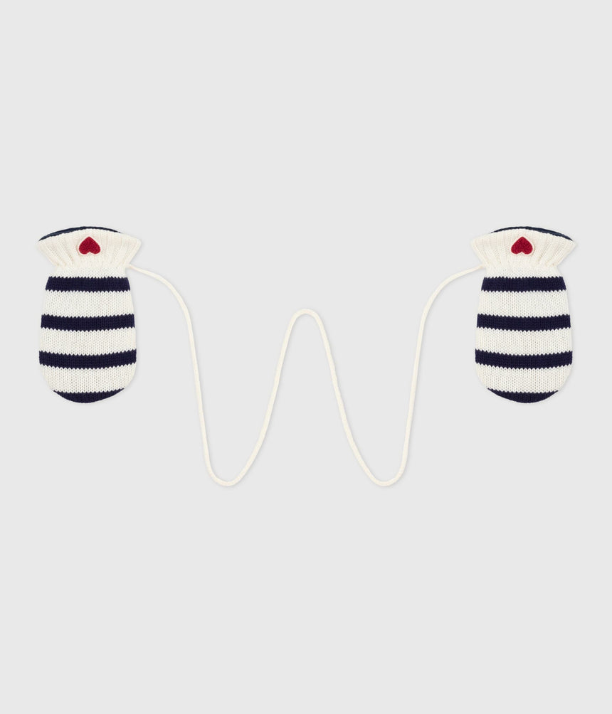 BABIES' STRIPY KNITTED MITTENS LINED IN POLAR FLEECE