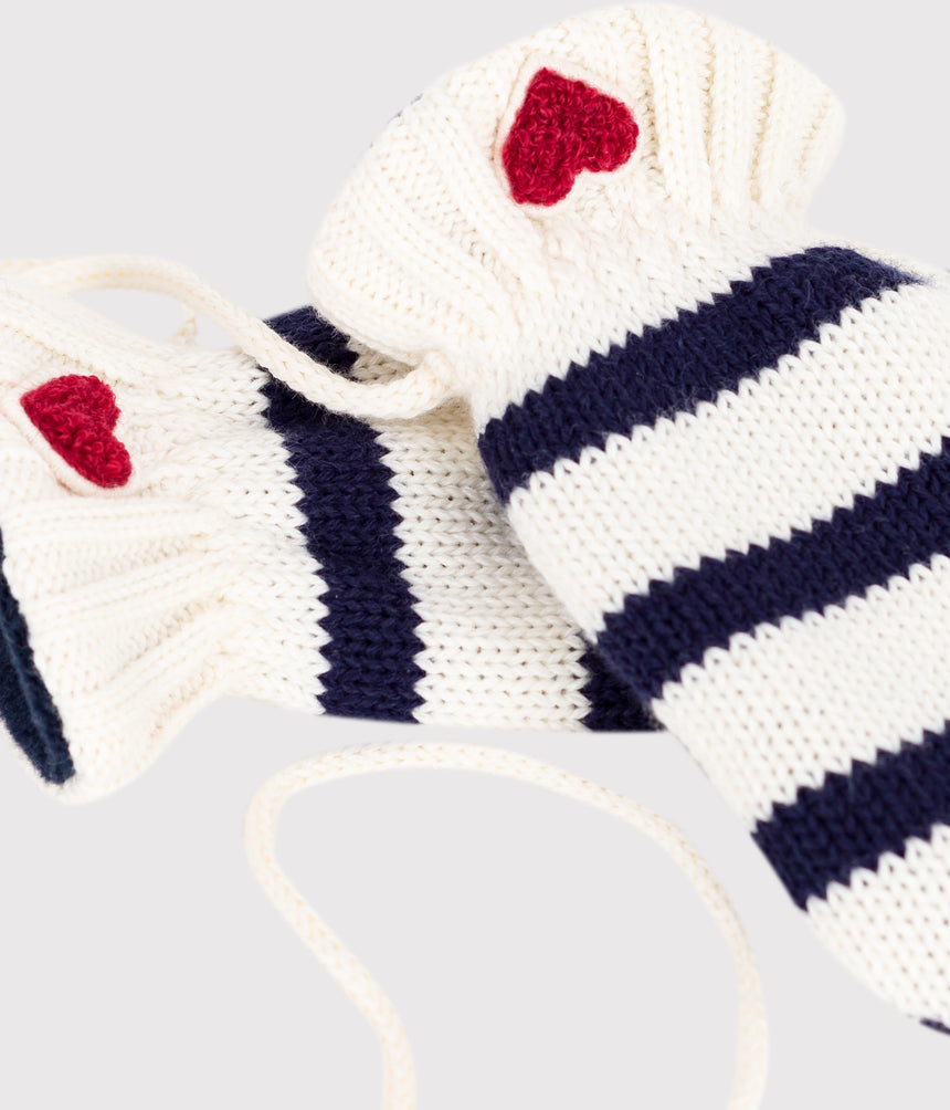 BABIES' STRIPY KNITTED MITTENS LINED IN POLAR FLEECE