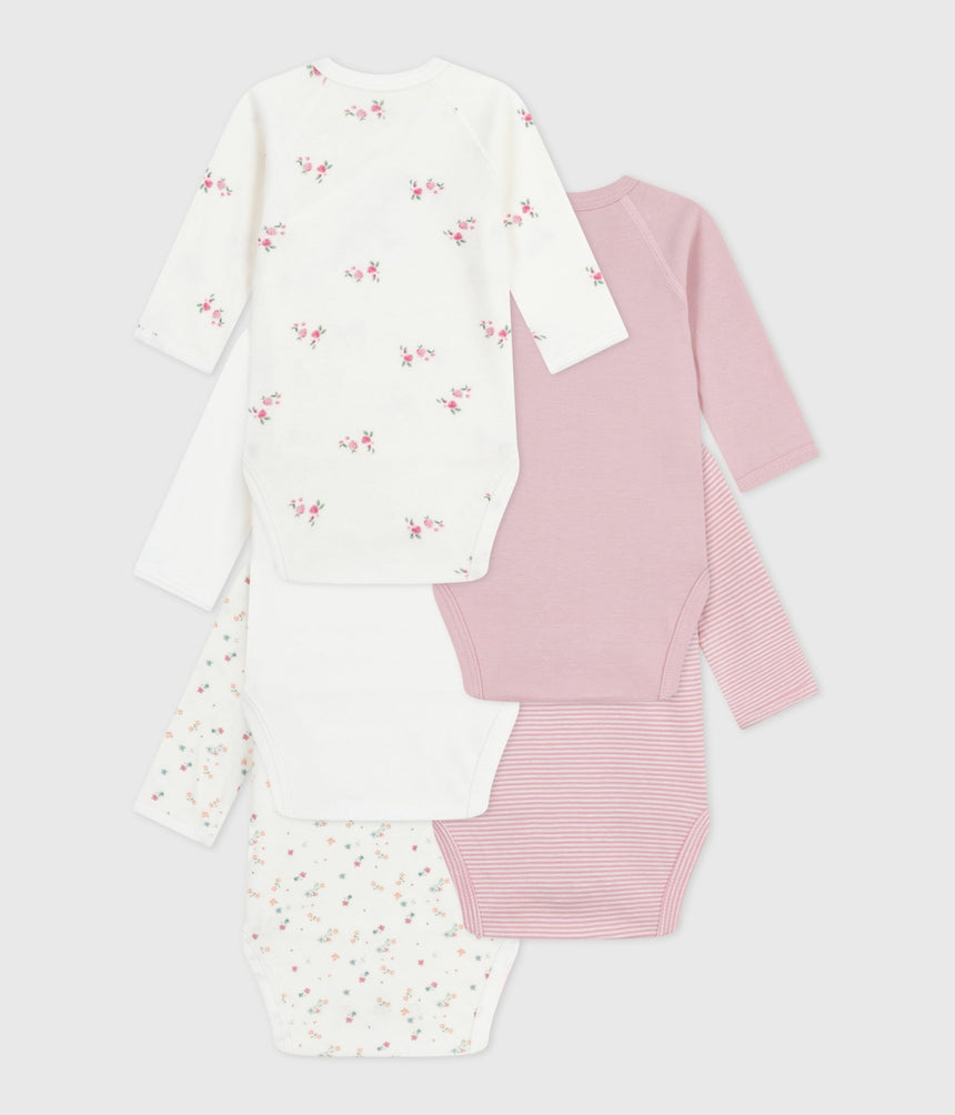 PACK OF BABIES LONG-SLEEVED PRINTED COTTON WRAPOVER BODIES
