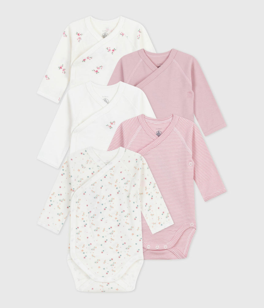 PACK OF BABIES LONG-SLEEVED PRINTED COTTON WRAPOVER BODIES