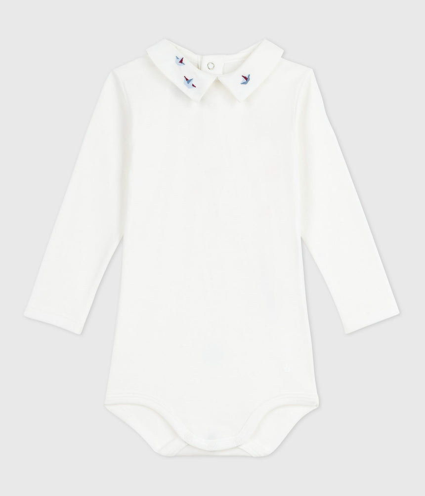 BABIES PLAIN COTTON BODY WITH AN EMBROIDERED COLLAR