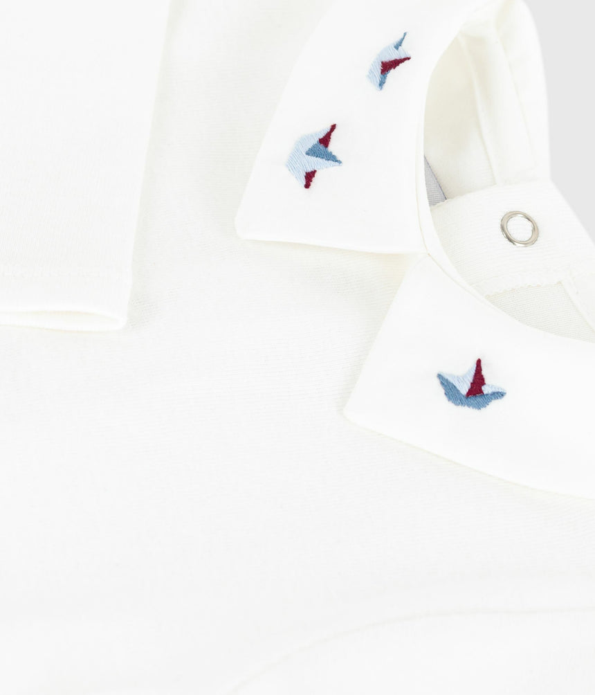 BABIES PLAIN COTTON BODY WITH AN EMBROIDERED COLLAR