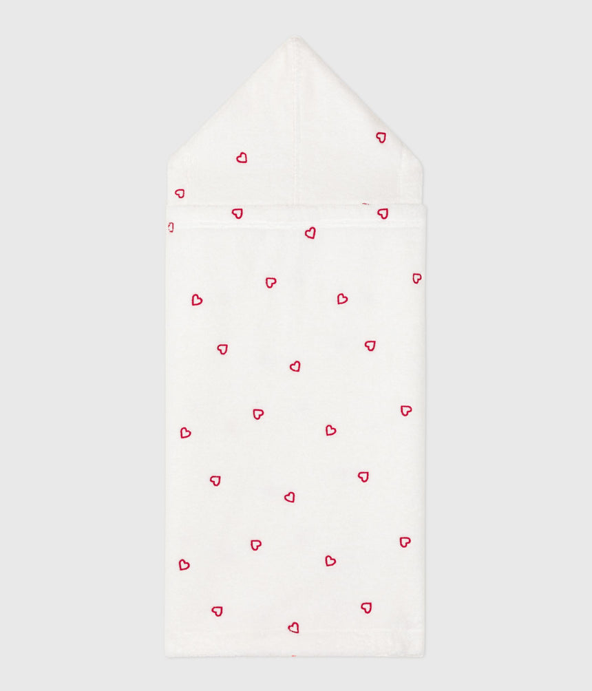 BABY BATH CAPE WITH EMBROIDERED HEARTS IN TERRY