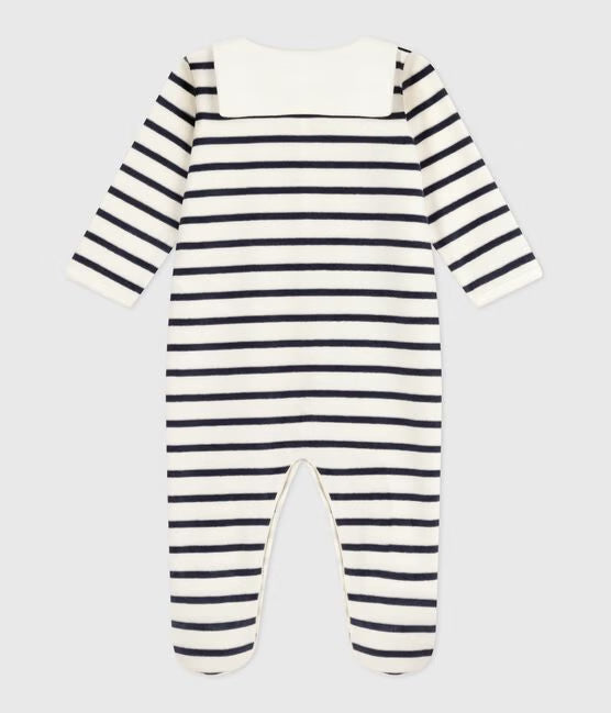 BABIES STRIPY VELOUR SLEEPSUIT