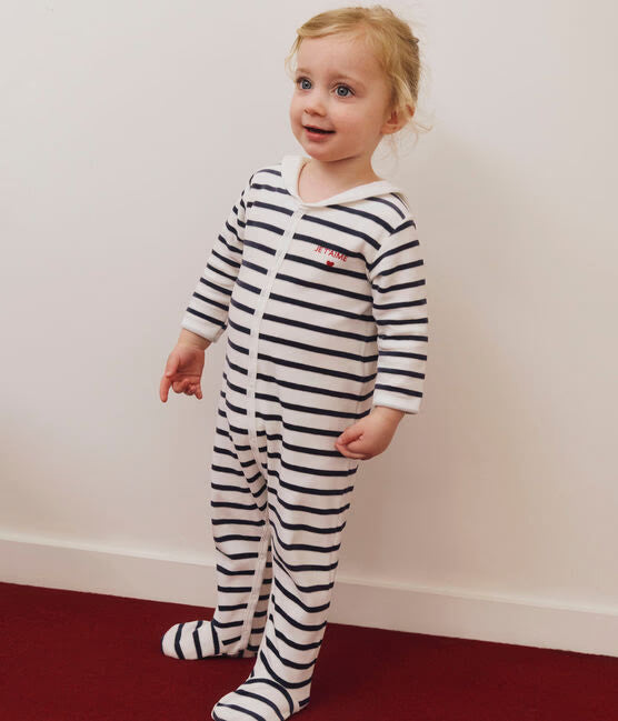 BABIES STRIPY VELOUR SLEEPSUIT