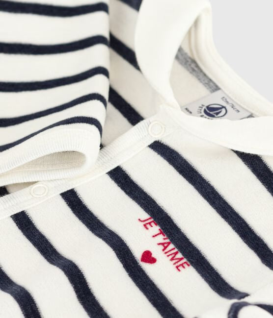 BABIES STRIPY VELOUR SLEEPSUIT