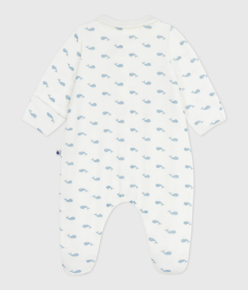 BABIES WHALE-PRINT VELOUR PYJAMA SUIT WITH A COLLAR