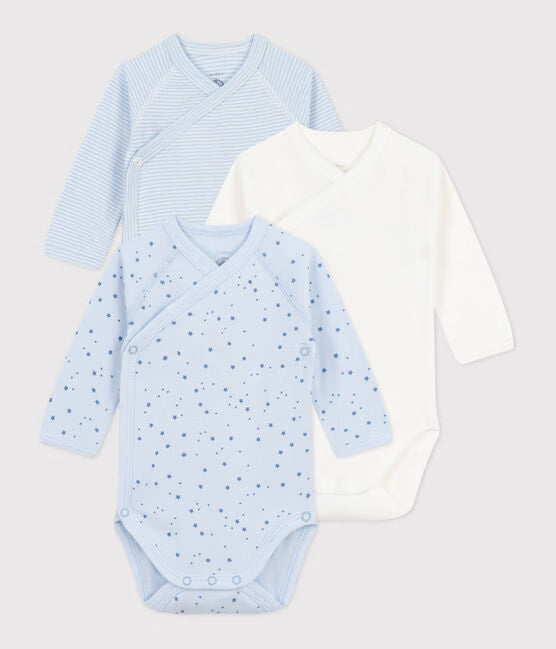 PACK OF BABIES LONG-SLEEVED PRINTED COTTON WRAP OVER BODIES