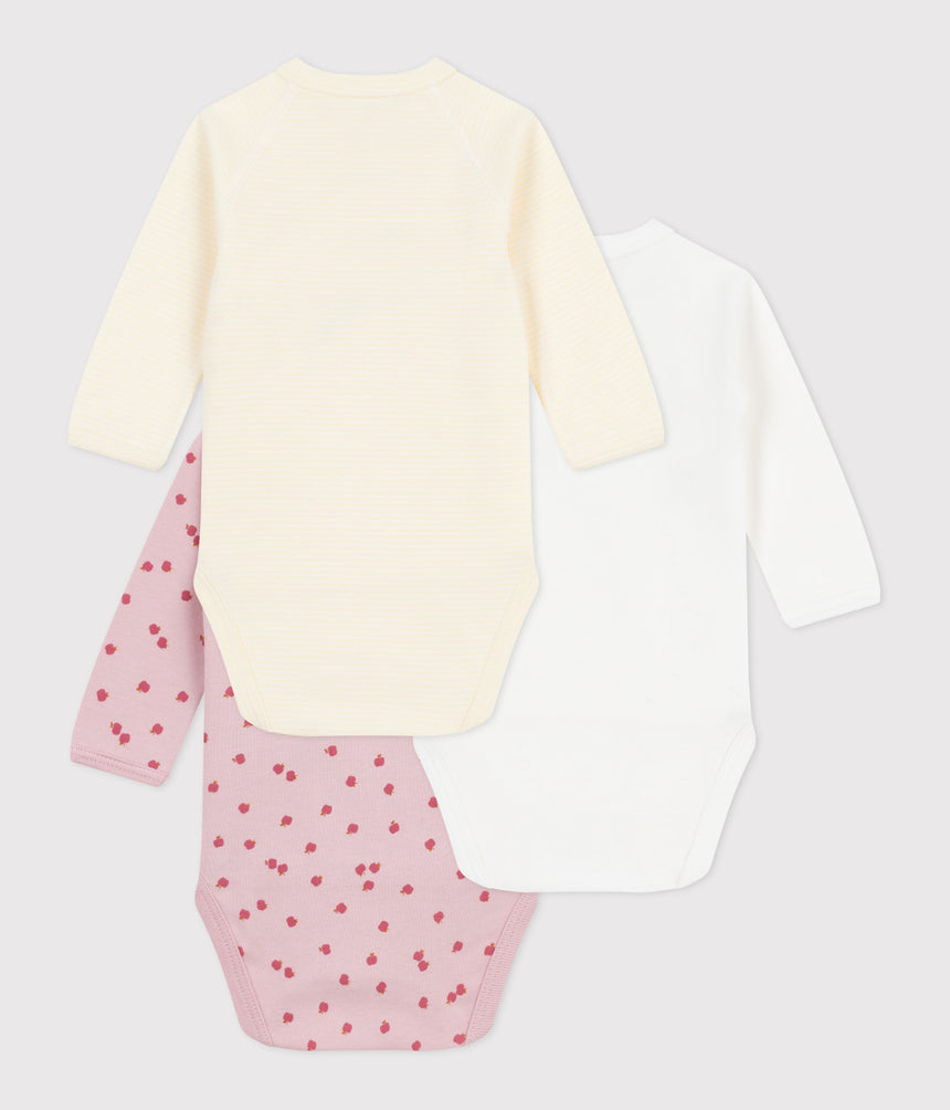 PACK OF BABIES LONG-SLEEVED PRINRED COTTON WRAP OVER BODIES