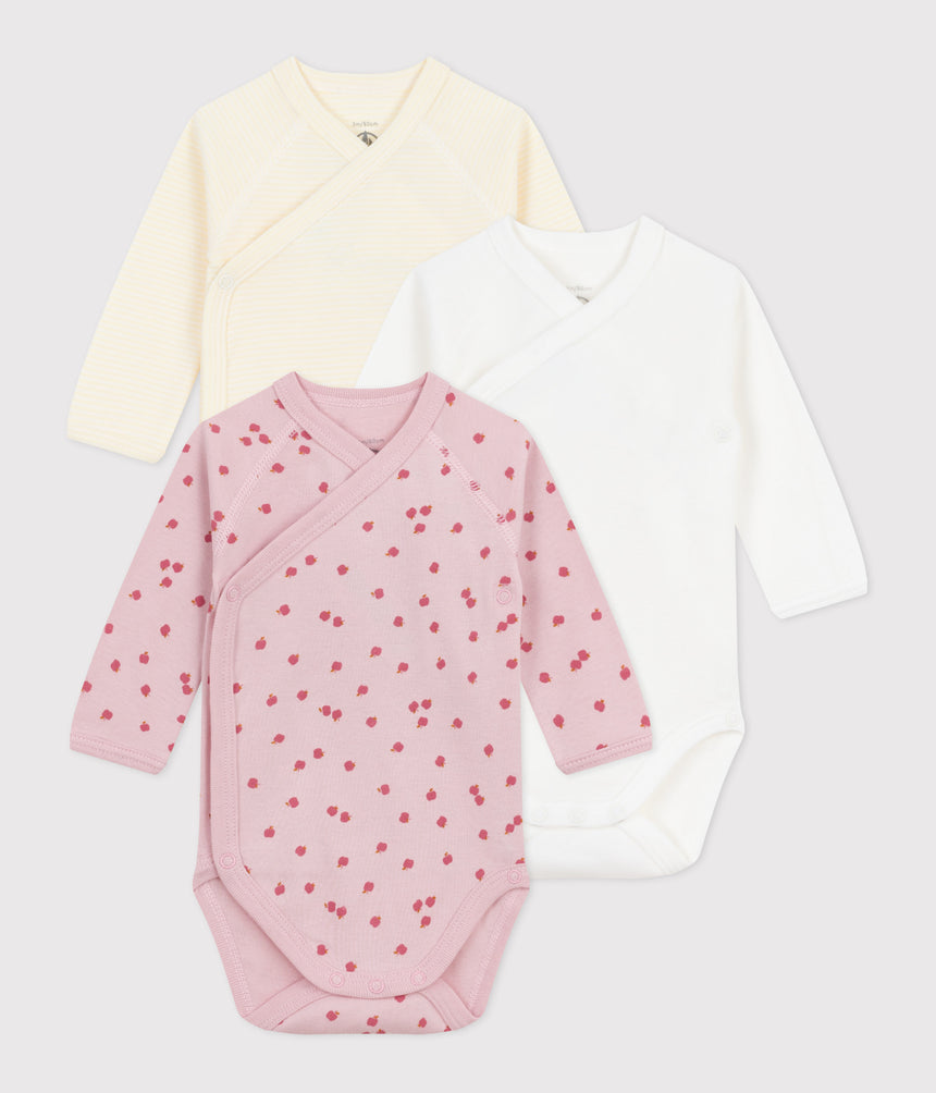 PACK OF BABIES LONG-SLEEVED PRINRED COTTON WRAP OVER BODIES