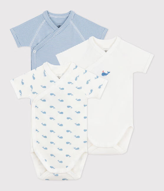 PACK OF BABIES SHORT-SLEEVED PRINTED COTTON WRAPOVER BODIES