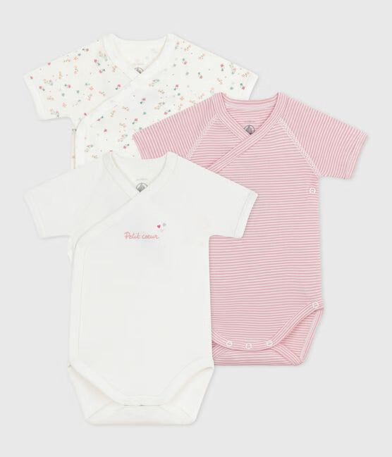 PACK OF BABIES' SHORT-SLEEVED PRINTED COTTON WRAP OVER BODIES