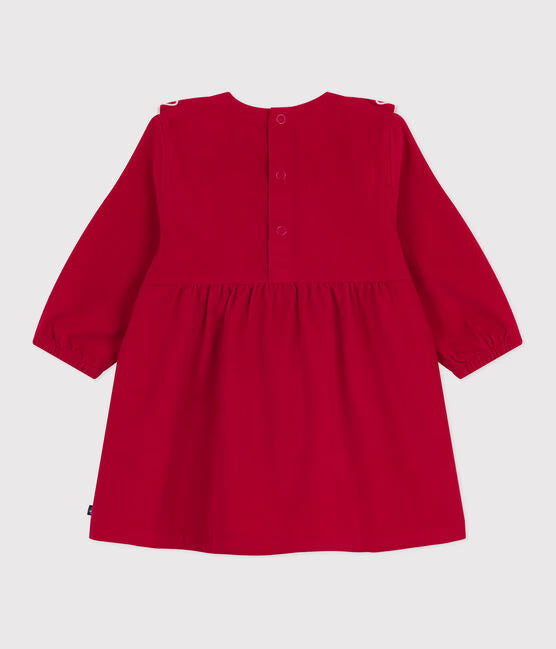 BABIES' LONG-SLEEVED PLAIN CORDUROY DRESS