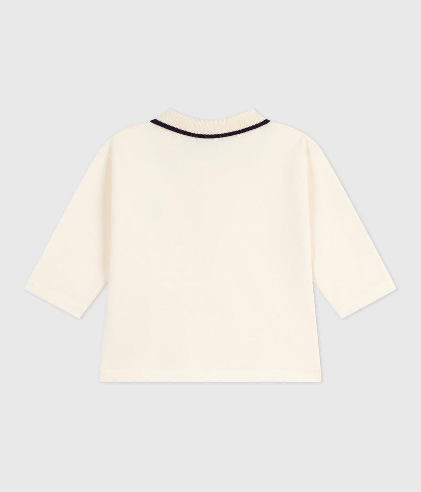 BABIES' LONG-SLEEVED PLAIN COTTON POLO SHIRT