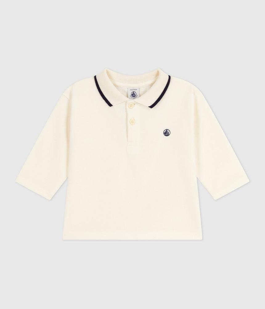 BABIES' LONG-SLEEVED PLAIN COTTON POLO SHIRT