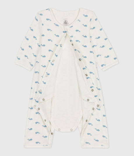 BABIES FOOTLESS WHALE-PRINT COTTON BODYJAMA