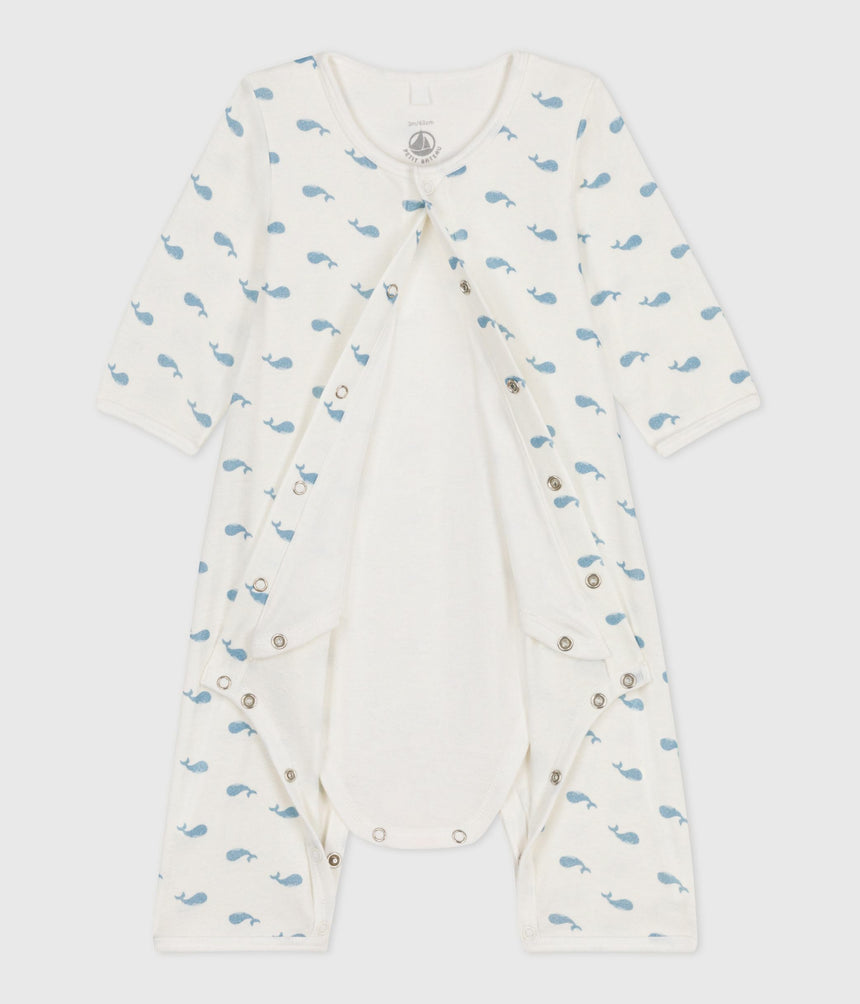 BABIES FOOTLESS WHALE-PRINT COTTON BODYJAMA