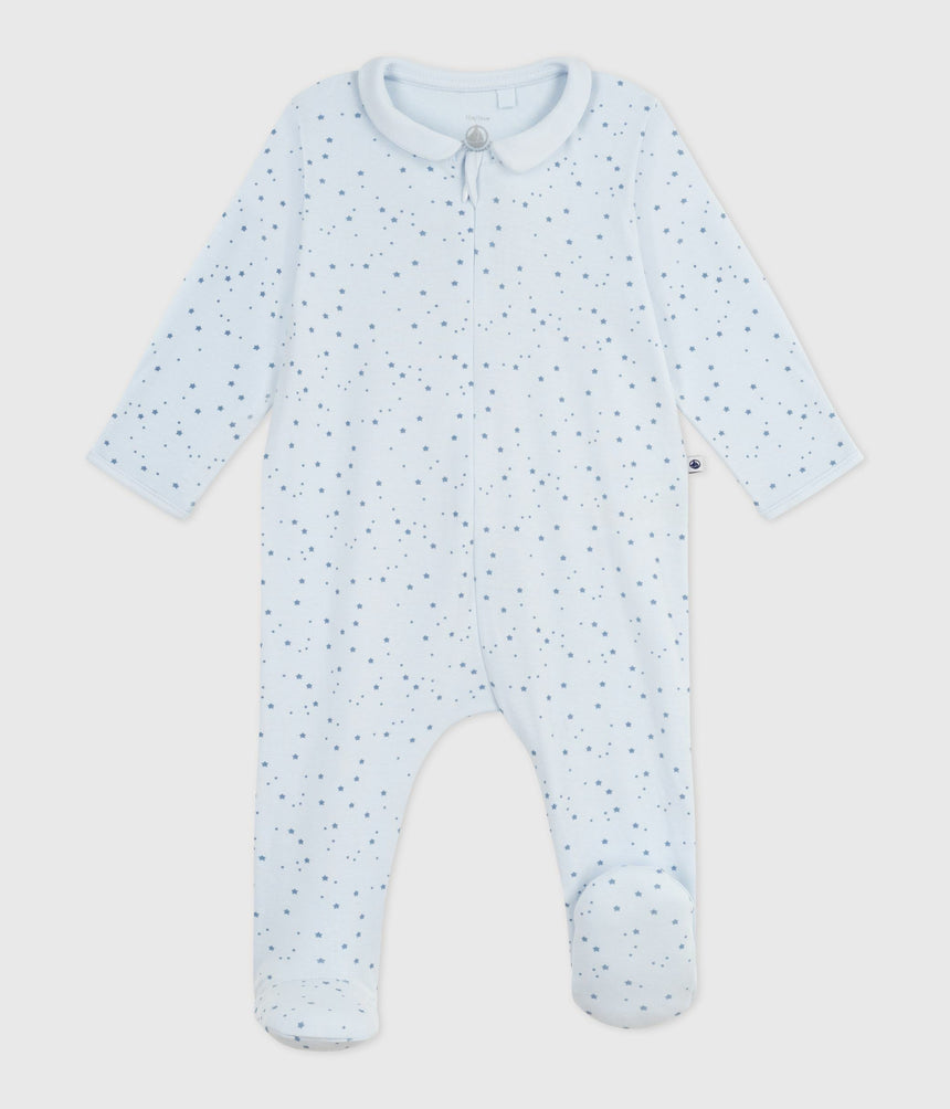 BABIES STAR PRINTED COTTON PYJAMA SUIT WITH A COLLAR